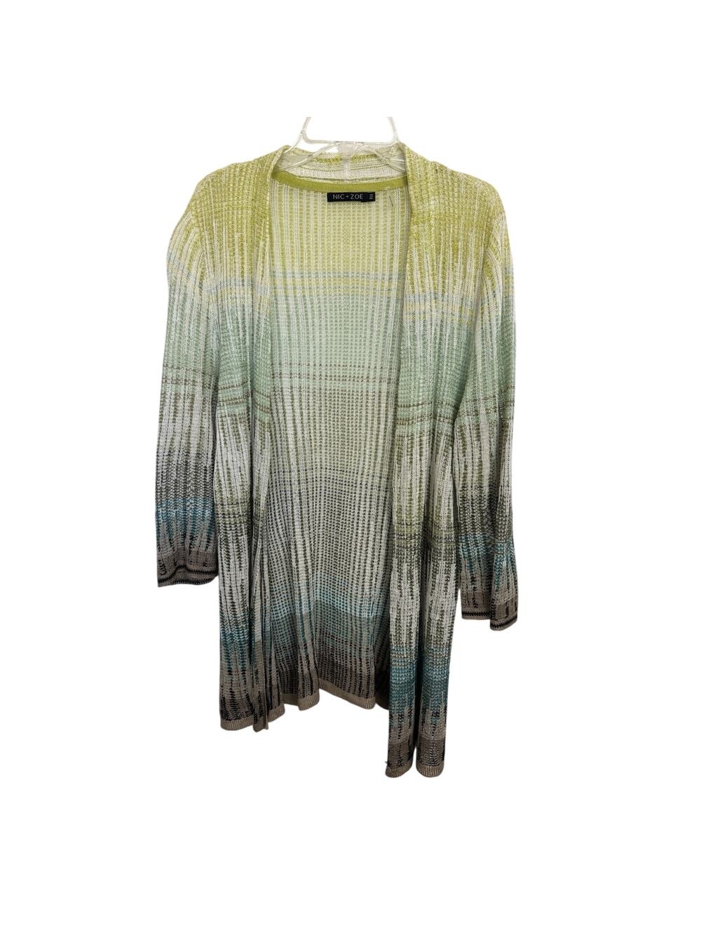 Nic + Zoe Linen Blend Mesh Open Front Long Line Cardigan Size PM Beachy